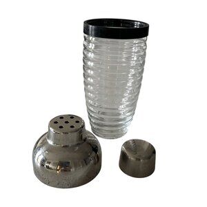 Mcm Beehive Glass Cocktail Shaker Martini Mixer 3-Piece Set Anchor Hocking Vinta